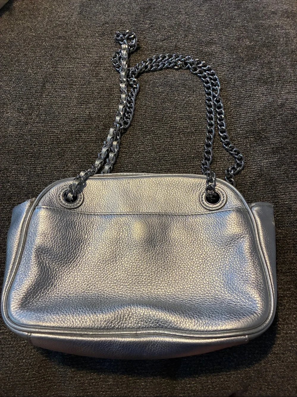 Tory Burch Metallic Pewter Chain-Handle Shoulder Bag - Picture 2 of 8